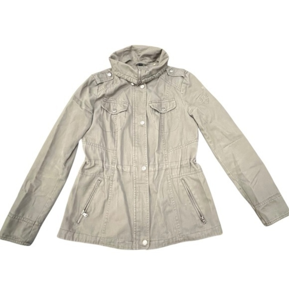 Guess Los Angeles Women's Small Green Khaki Full Zip Snap Button Military Jacket
